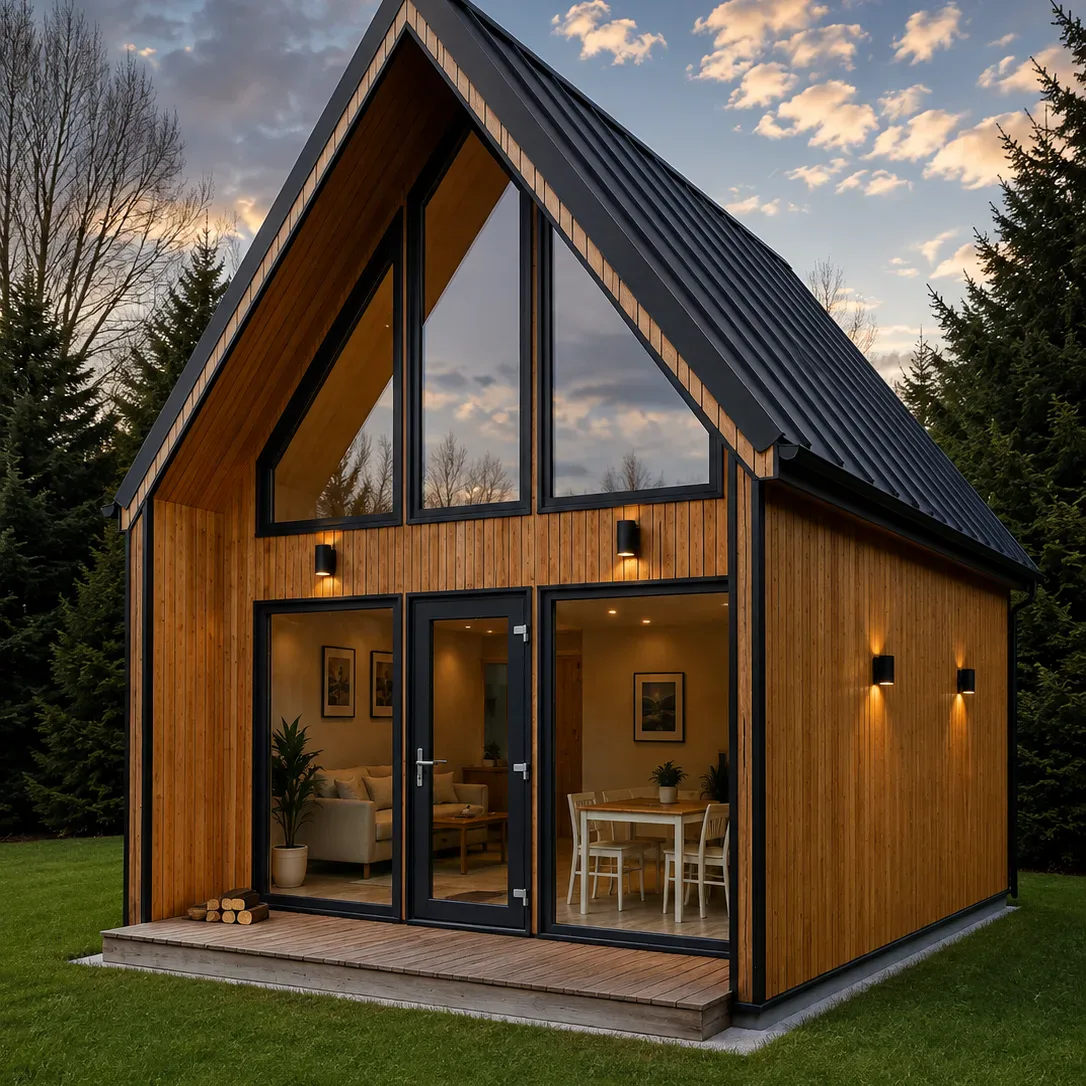 SpitzDachHaus Vorderansicht – Spitzdach und Glasfront